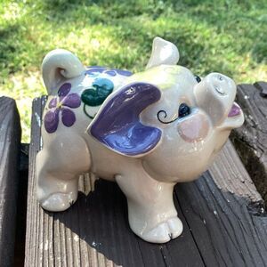 Kay Finch California Pottery Pig Figurine Hand Painted Floral 6" Vintage